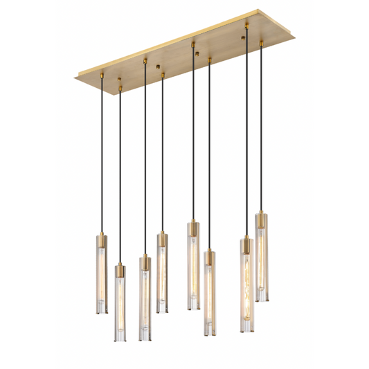 PERSIUS 8 LIGHT LINEAR CHANDELIER W/ FLUTED GLASS